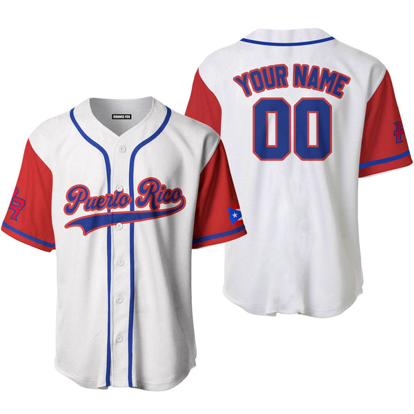 Puerto Rico White Blue Red Custom Name Baseball Jerseys For Men & Women