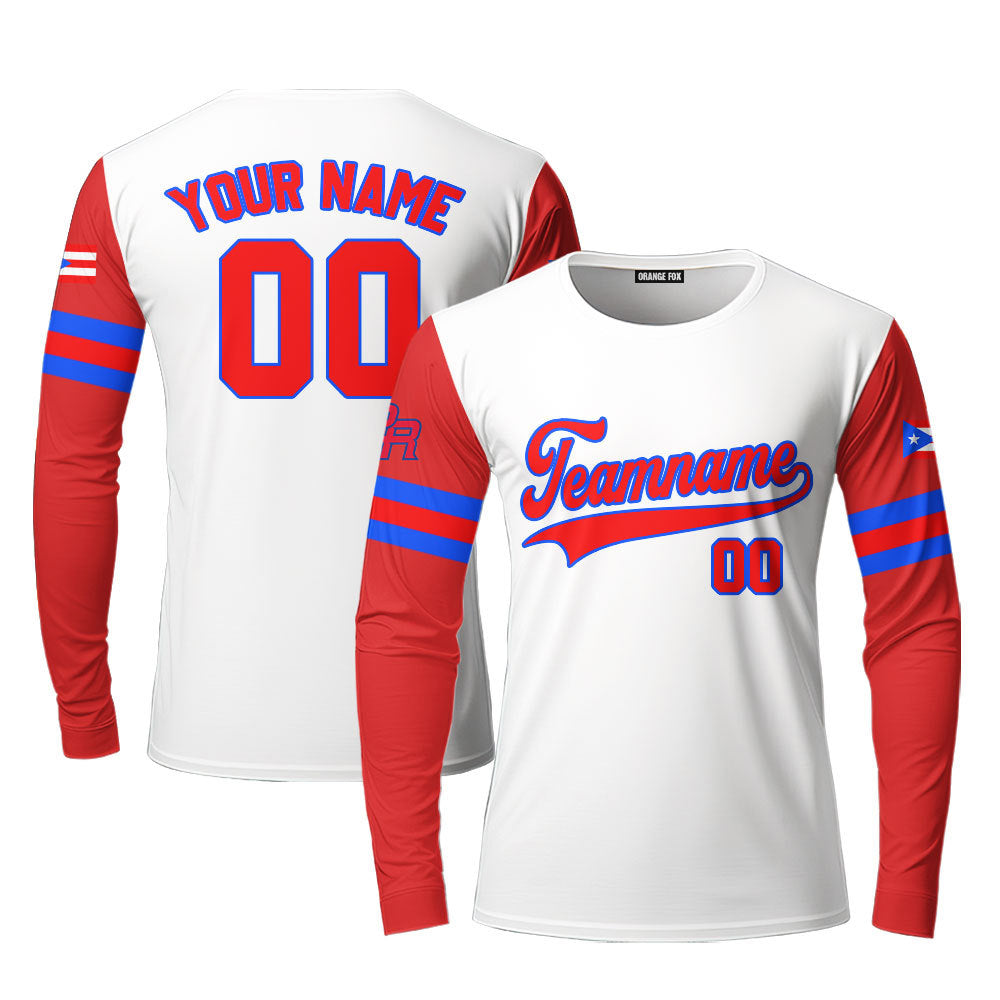 Puerto Rico White Red Blue Custom Long Sleeve T-Shirt For Men & Women