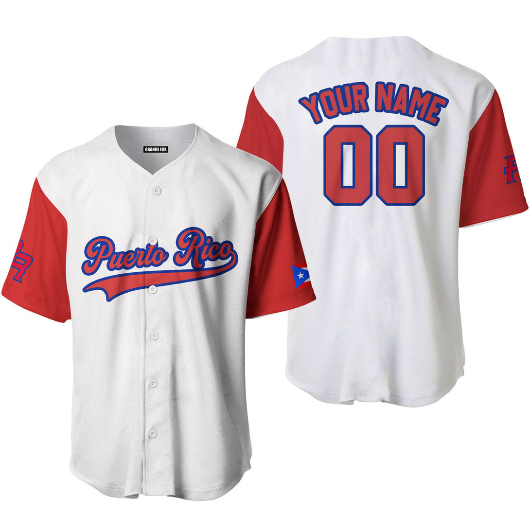 Puerto Rico White Red Blue Custom Name Baseball Jerseys For Men & Women