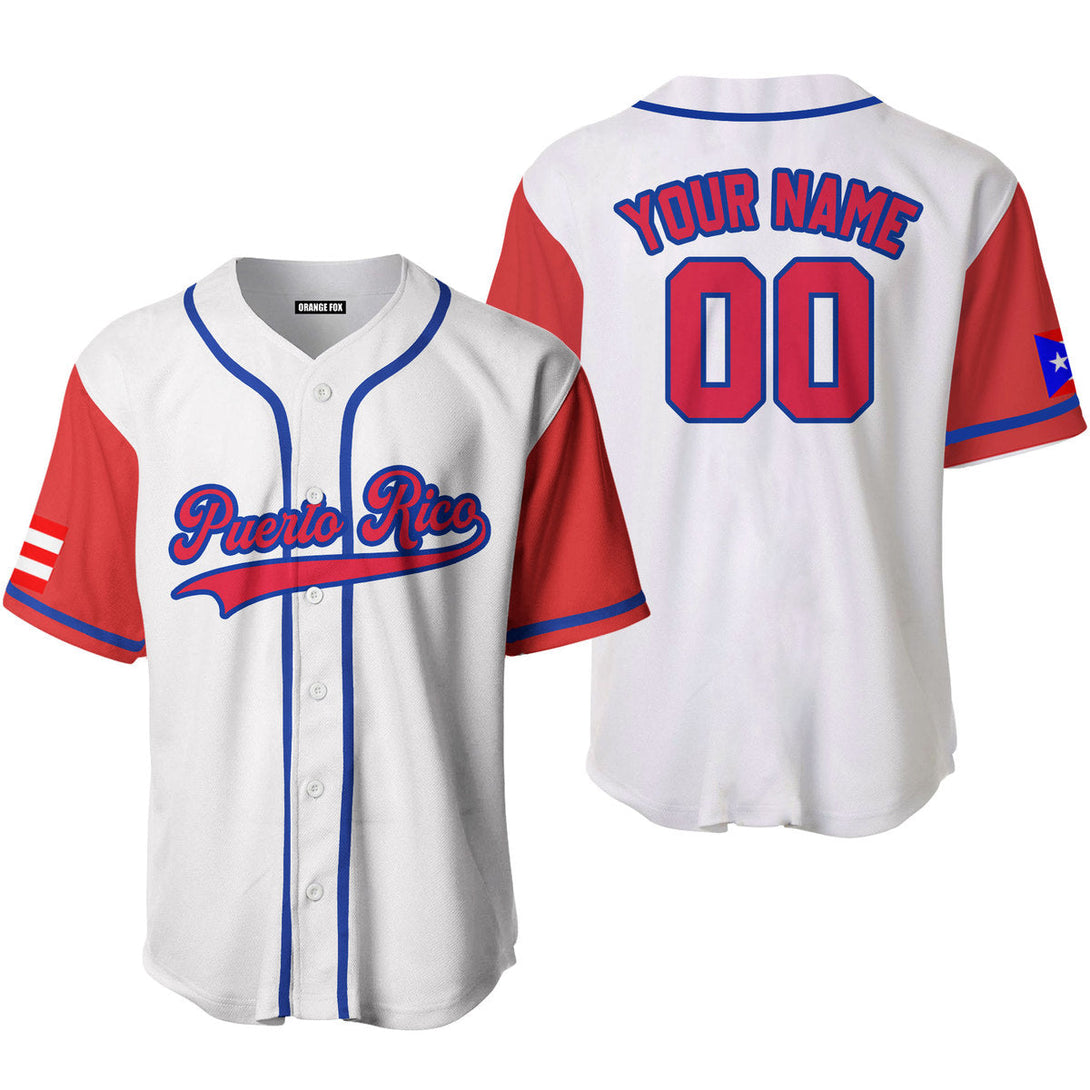 Puerto Rico White Red Blue Custom Name Baseball Jerseys For Men & Women