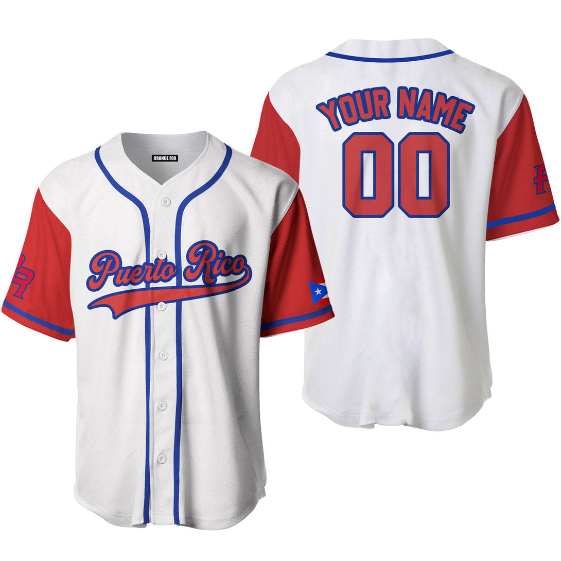 Puerto Rico White Red Blue Custom Name Baseball Jerseys For Men & Women