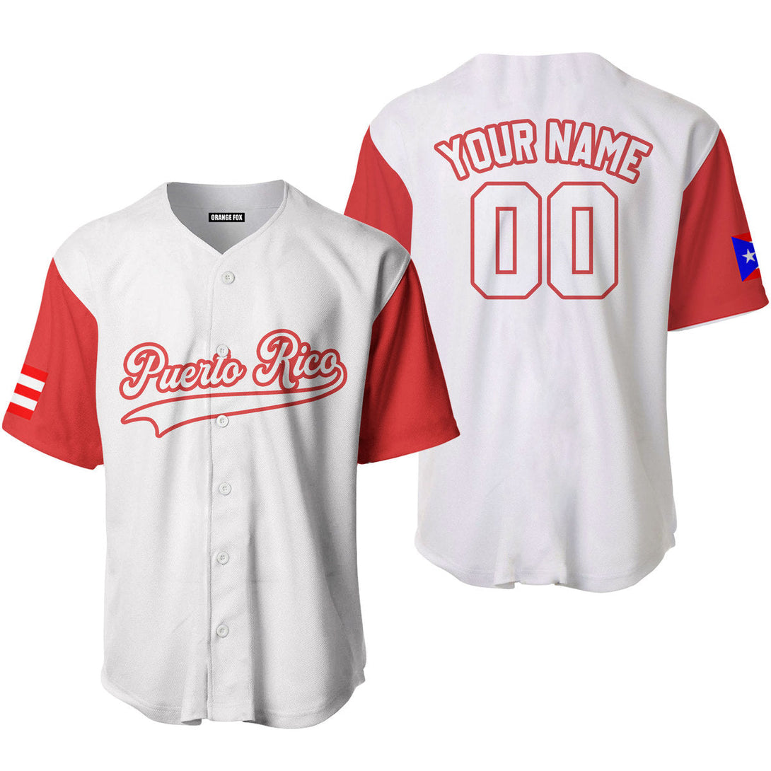 Puerto Rico White Red Custom Name Baseball Jerseys For Men & Women