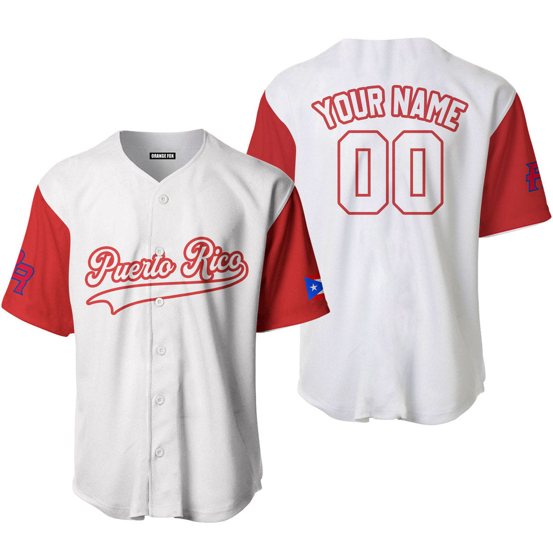 Puerto Rico White Red Custom Name Baseball Jerseys For Men & Women