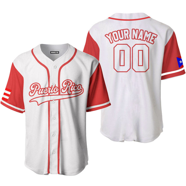 Puerto Rico White Red Custom Name Baseball Jerseys For Men & Women