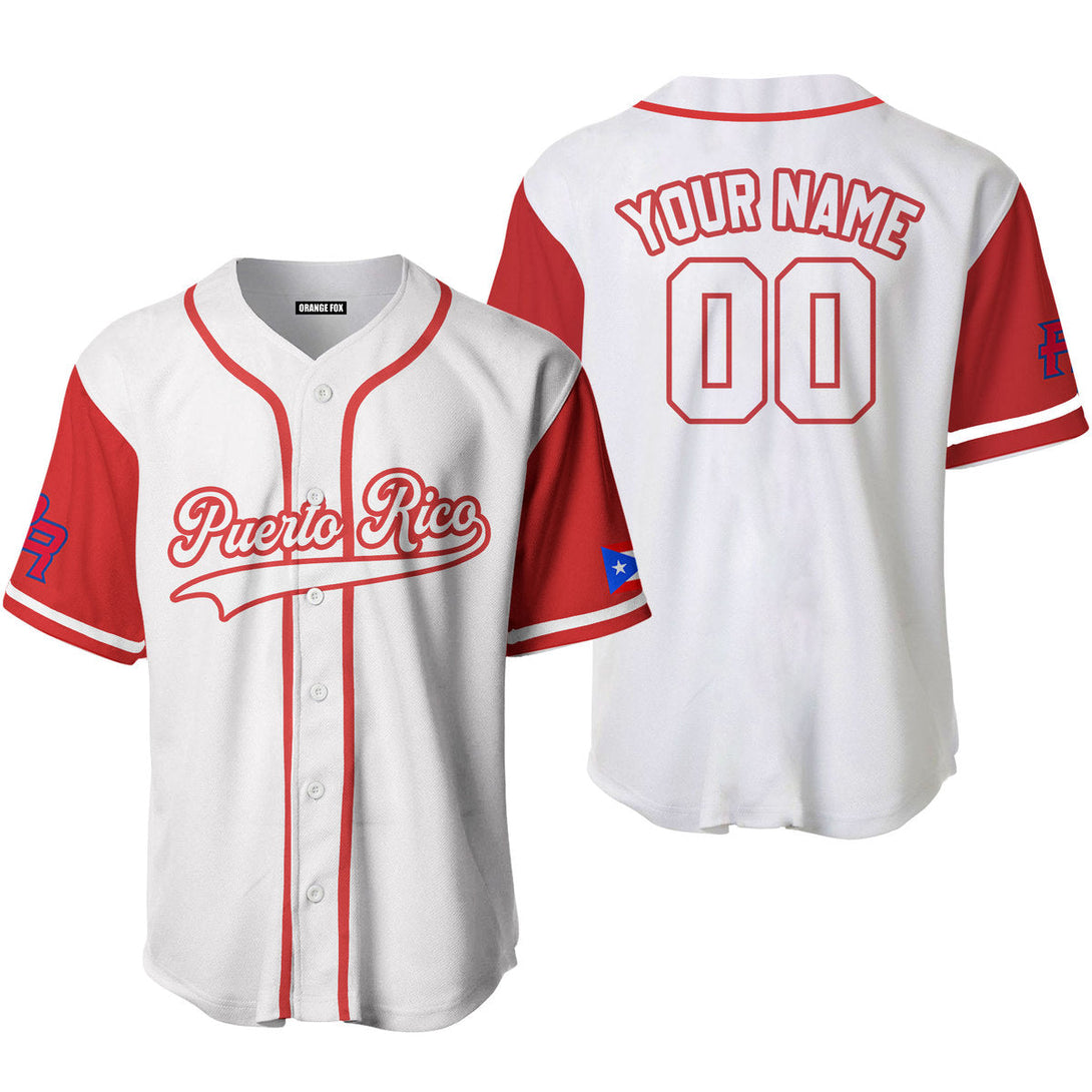 Puerto Rico White Red Custom Name Baseball Jerseys For Men & Women