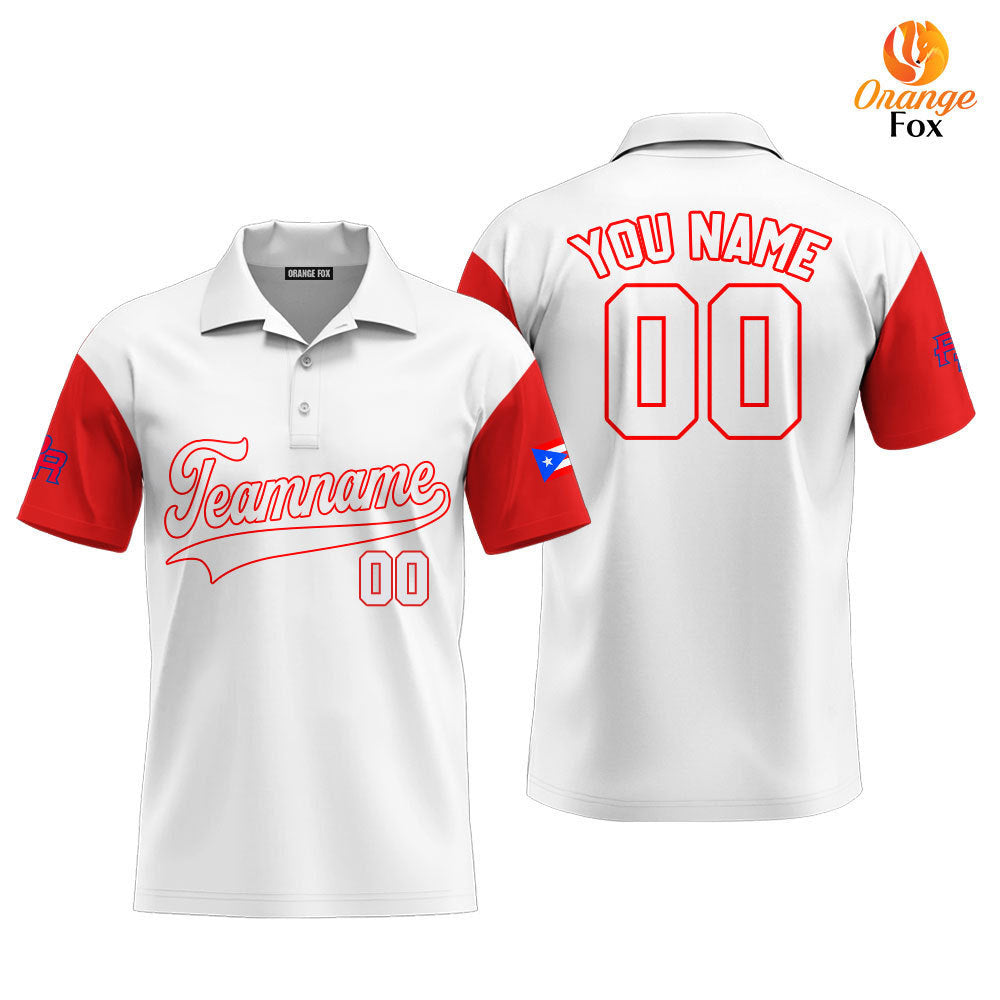 Puerto Rico White Red Custom Polo Shirt For Men