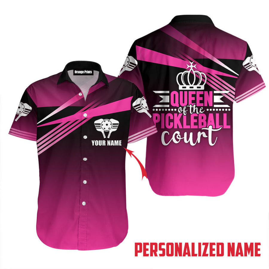 Queen Of The Pickleball Court Custom Name Hawaiian Shirt For Men & Women