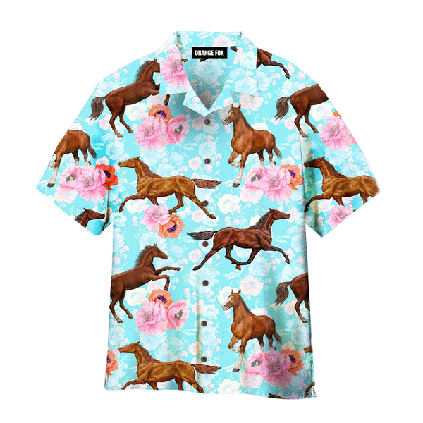 Racing Horse Derby Day Kentucky Floral Pattern Aloha Blue Hawaiian Shirts For Men And Women WH1151