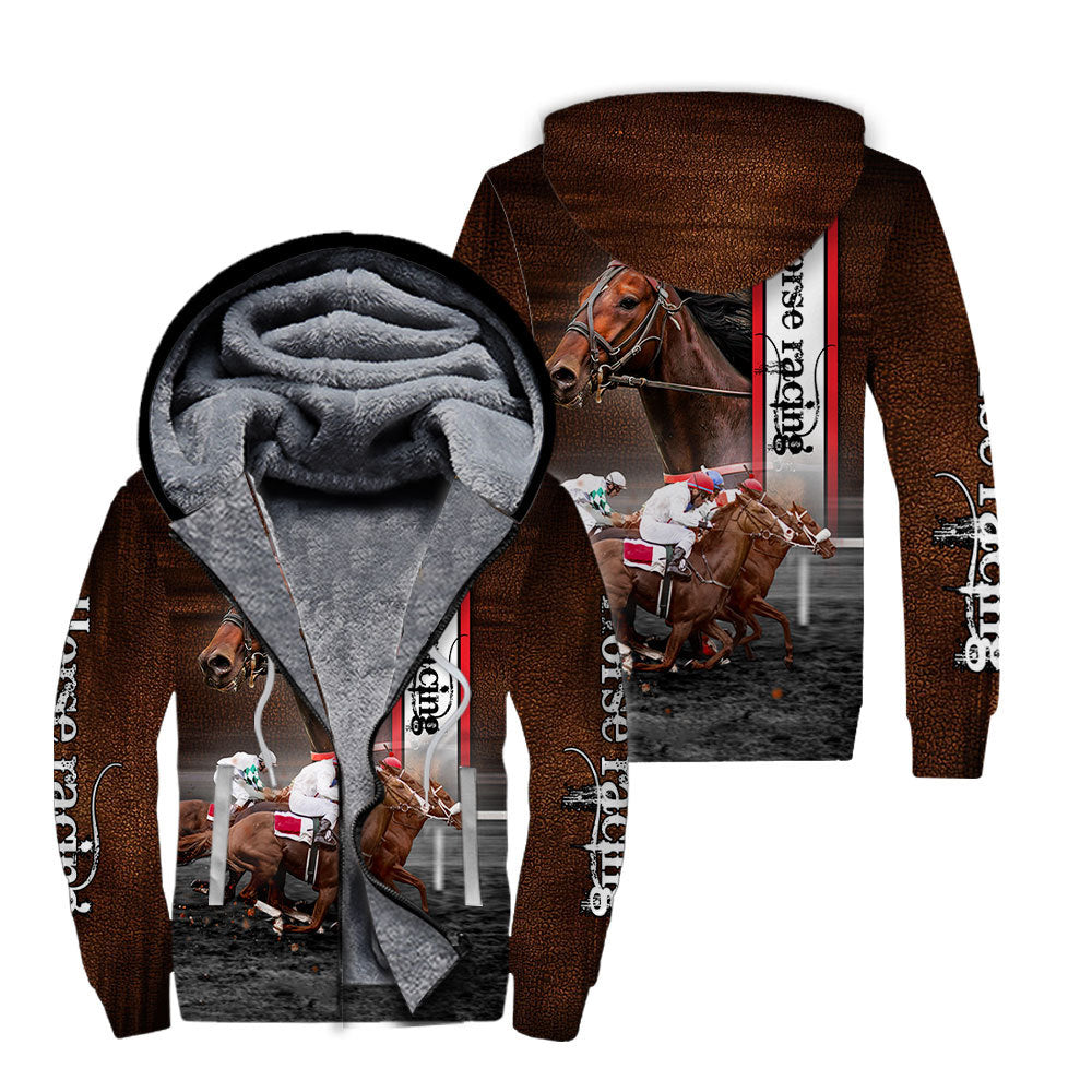Racing Horse Fleece Zip Hoodie For Men & Women
