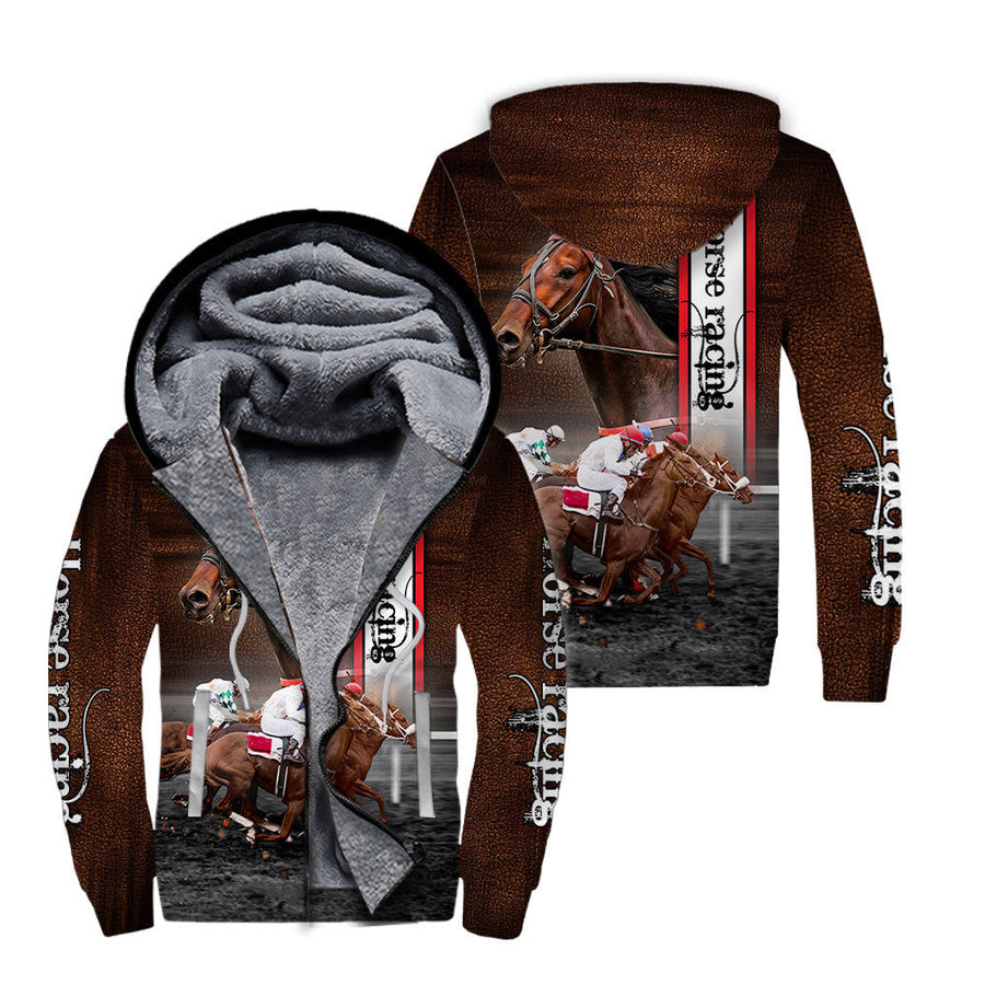 Racing Horse Fleece Zip Hoodie For Men & Women