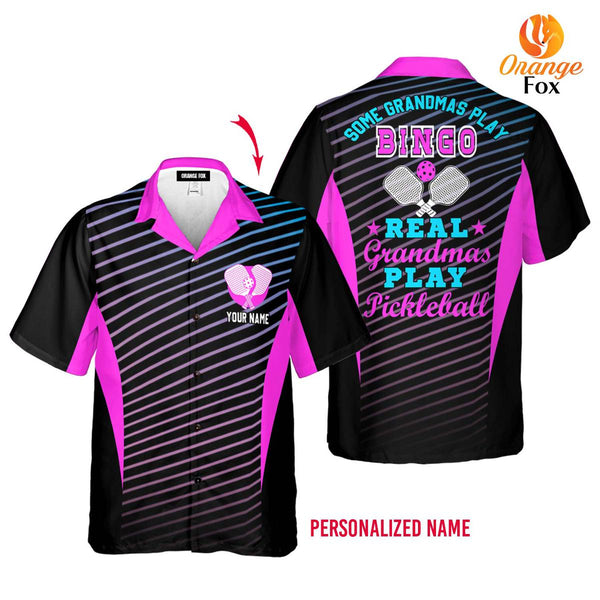 Real Grandmas Play Pickleball Pink And Black Custom Name Hawaiian Shirt For Men & Women