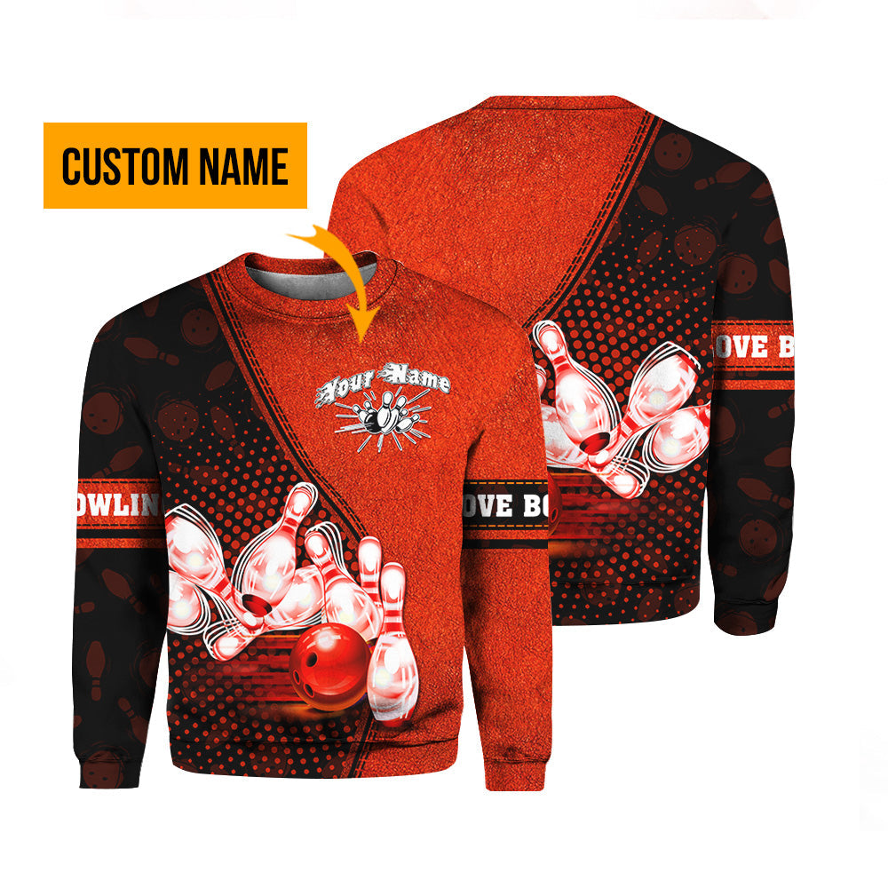 Red Bowling Striking Custom Name Crewneck Sweatshirt For Men & Women