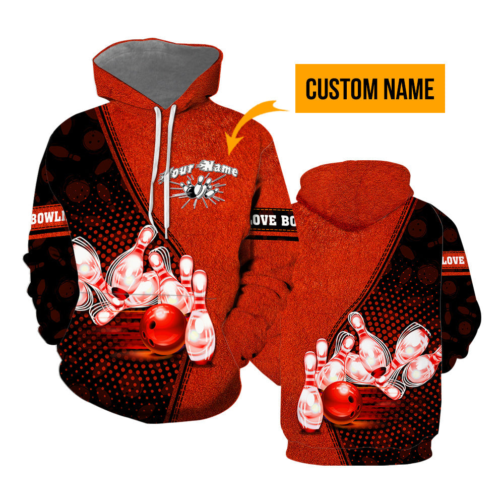 Red Bowling Striking Custom Name Hoodie For Men & Women