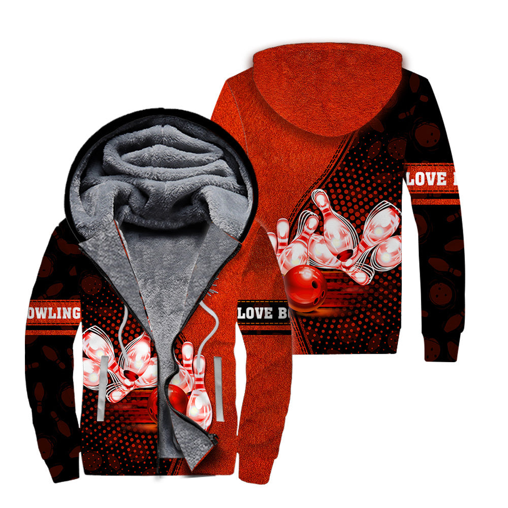 Red Bowling Striking Fleece Zip Hoodie For Men & Women