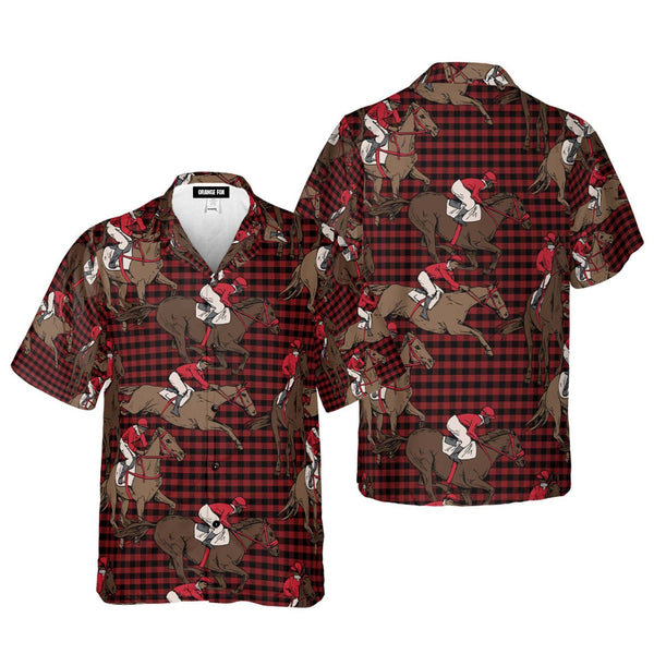 Red Plaid Amazing Horse Riding Pattern Aloha Hawaiian Shirt For Men & Women