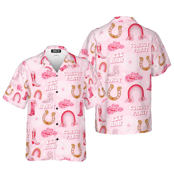 Rodeo Cowgirl Retro Horseshoe Cactus Pink Pattern Aloha Hawaiian Shirts For Men & Women