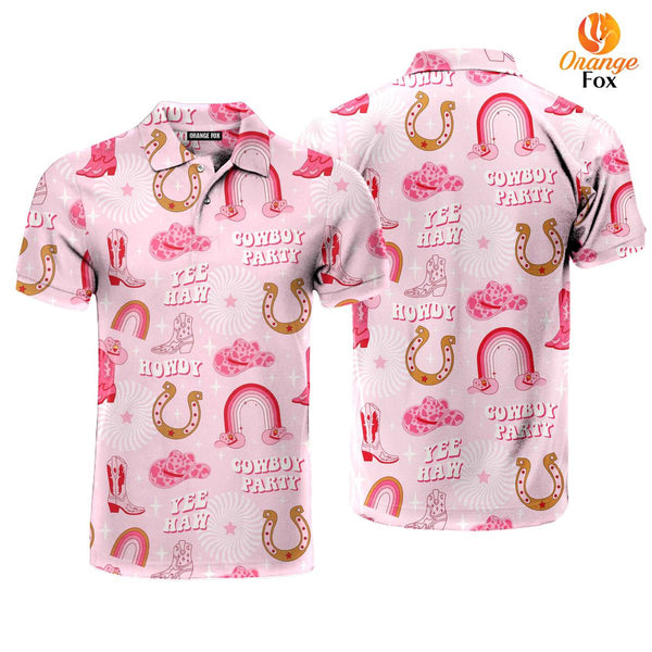 Rodeo Cowgirl Retro Horseshoe Cactus Pink Polo Shirt For Men