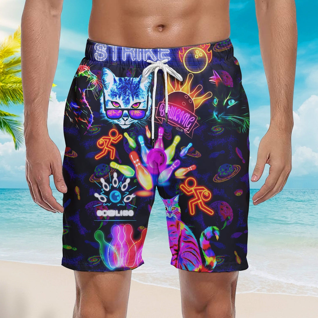 Rolling With My Homies Cats Bowling Beach Shorts For Men