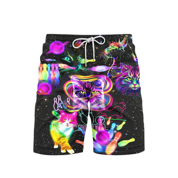 Rolling With My Homies Cats Bowling Rainbow Beach Shorts For Men