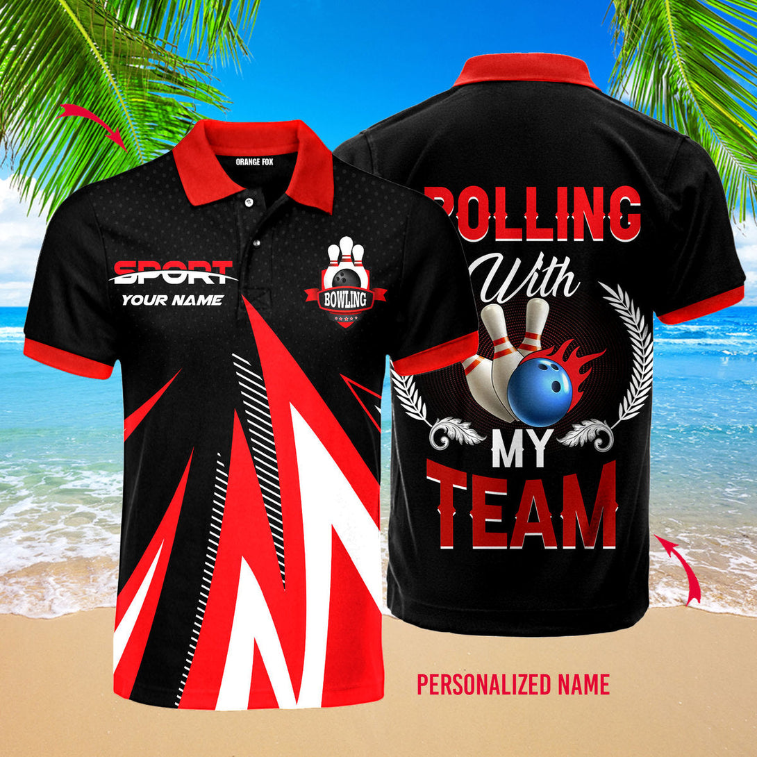 Rolling With My Team Bowling Custom Name Polo Shirt For Men & Women