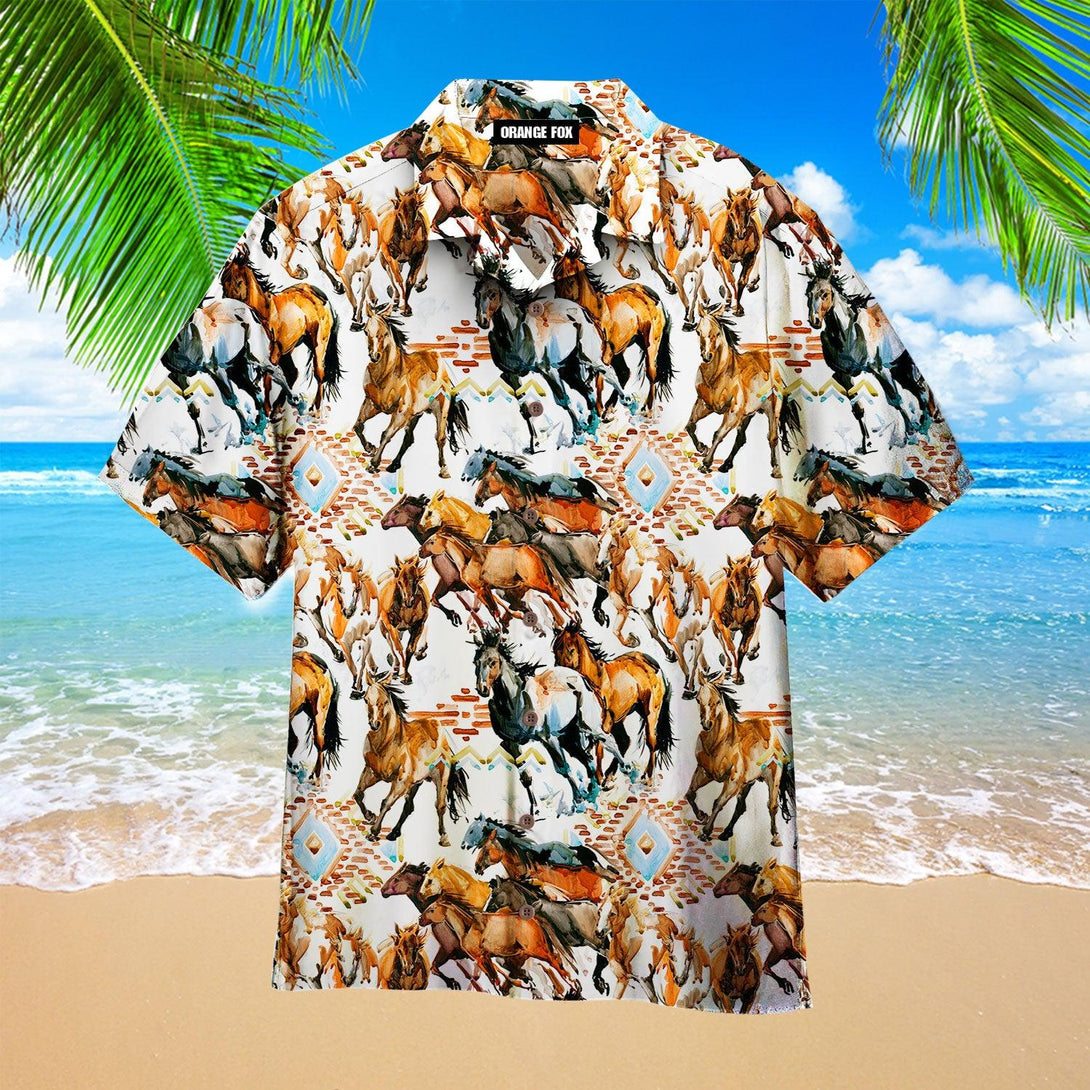 Running Wild Horse With Tribal Texture Hawaiian Shirt For Men & Women