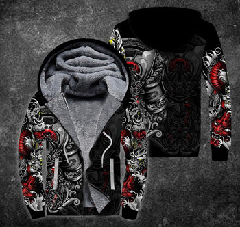 Samurai Tattoo Fleece Zip Hoodie For Men & Women