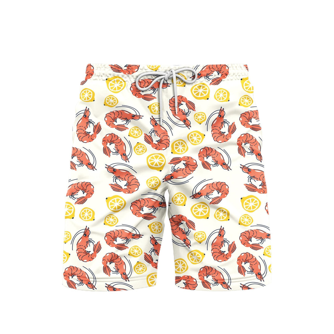 Shrimps And Lemons Pattern Beach Shorts For Men
