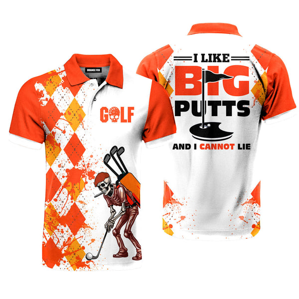 Skull Golf - Gift for Men, Golf Lovers, Skull Lovers - Orange Yellow Golf Polo Shirt