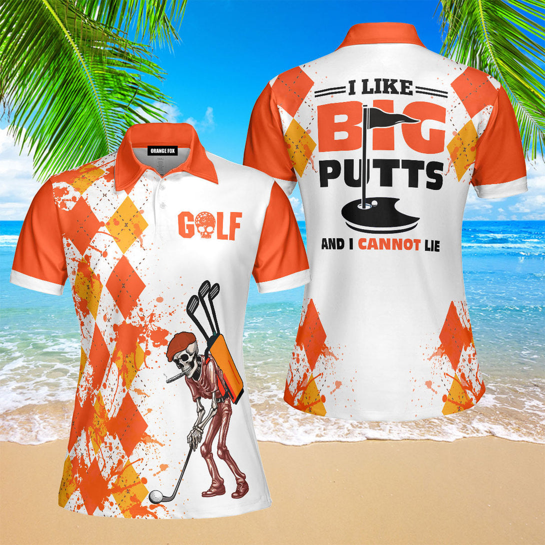 Skull Golf - Gift for Women, Golf Lovers, Skull Lovers - Orange Yellow Golf Polo Shirt