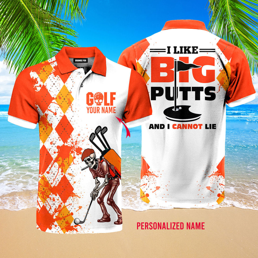 Skull Golf Orange Yellow Golf Custom Name Polo Shirt For Men & Women