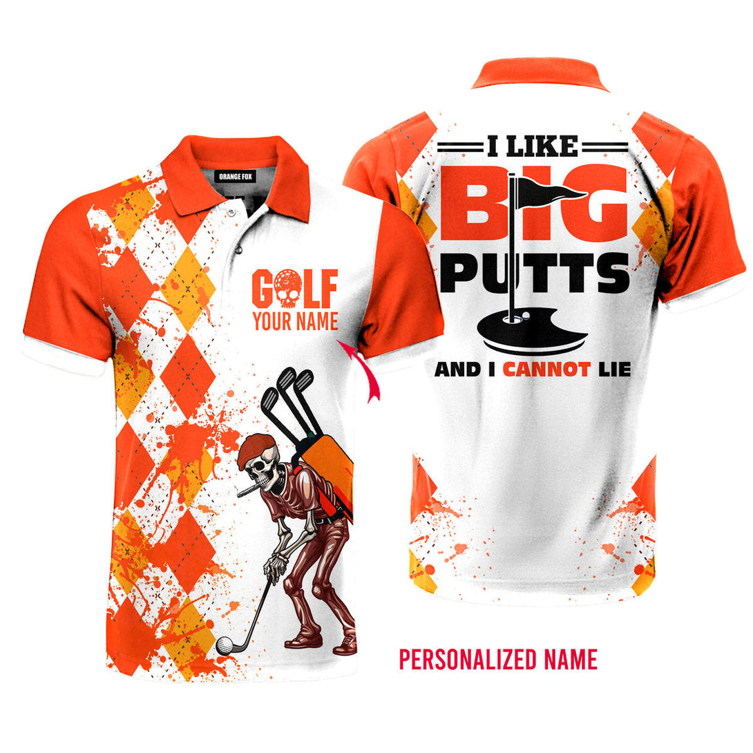 Skull Golf Orange Yellow Golf Custom Name Polo Shirt For Men & Women