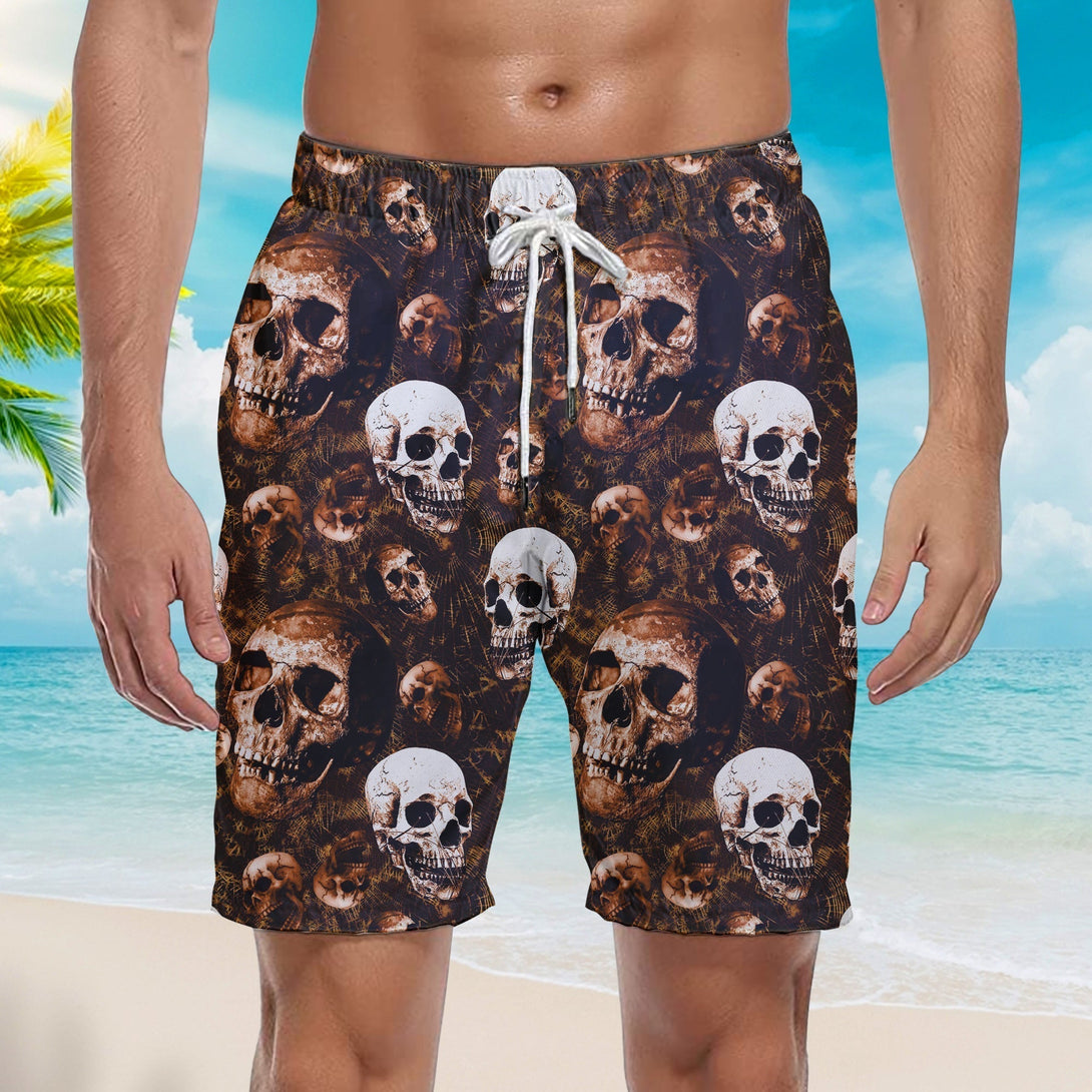 Skull Halloween Pattern Aloha Beach Shorts For Men