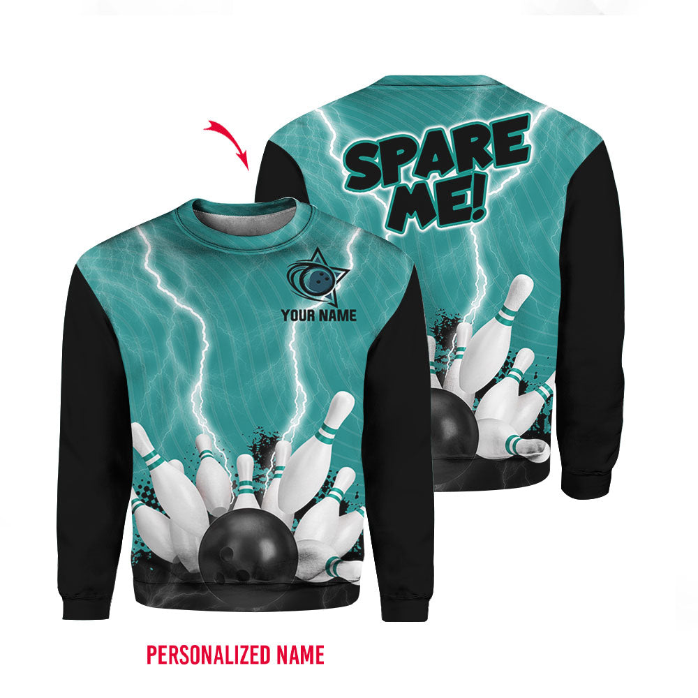 Spare Me Bowling Black Custom Name Crewneck Sweatshirt For Men & Women