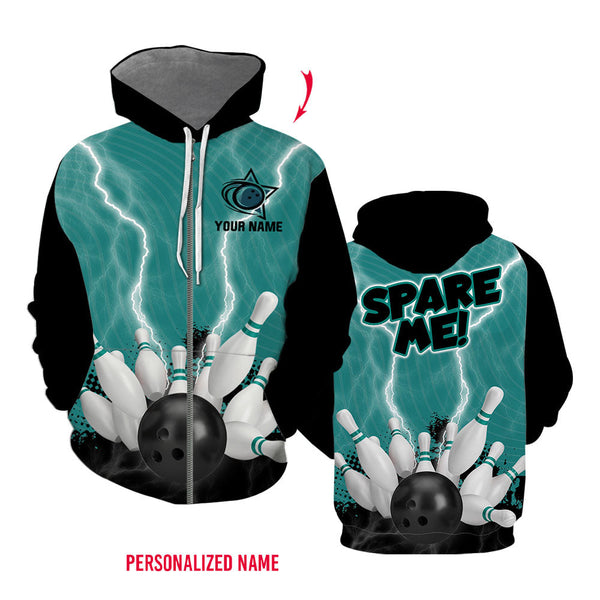 Spare Me Bowling Black Custom Name Zip Up Hoodie For Men & Women