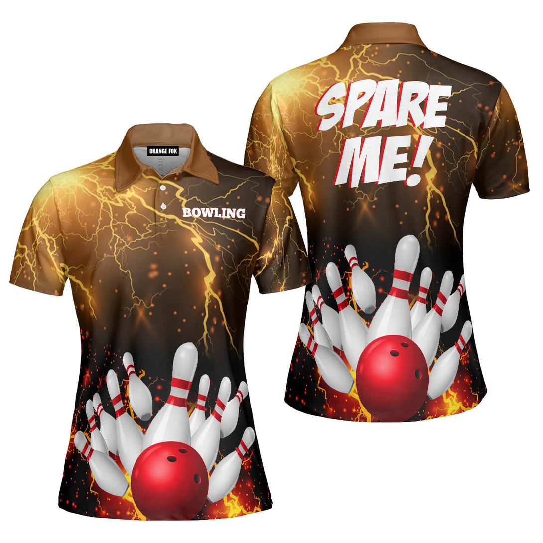 Spare Me Red And Yellow Bowling Strike Polo Shirt For Women