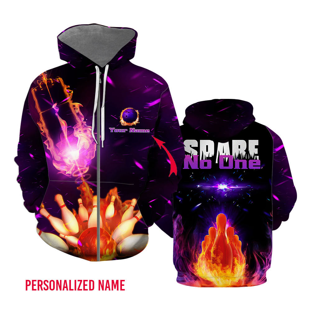 Spare No One Bowling Custom Name Zip Up Hoodie For Men & Women