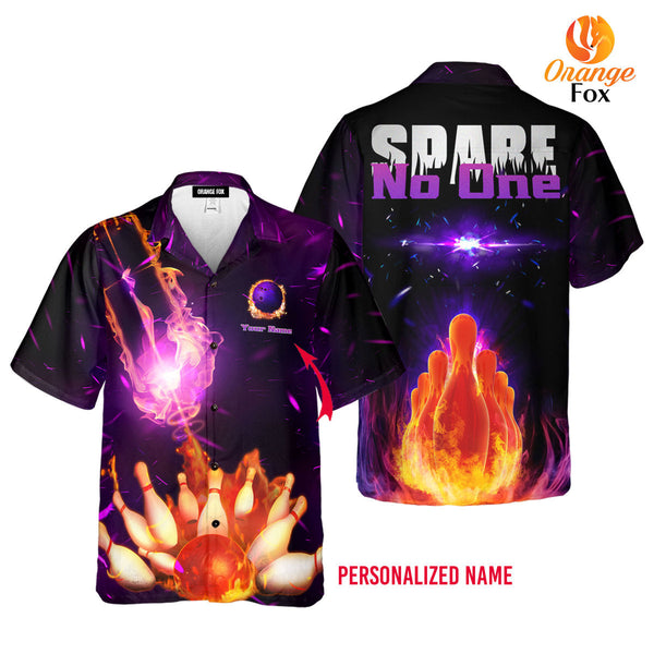 Spare No One Bowling Purple Custom Name Hawaiian Shirt For Men & Women
