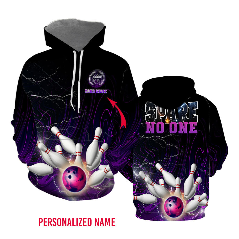 Spare No One Purple Bowling Purple Custom Name Hoodie For Men & Women