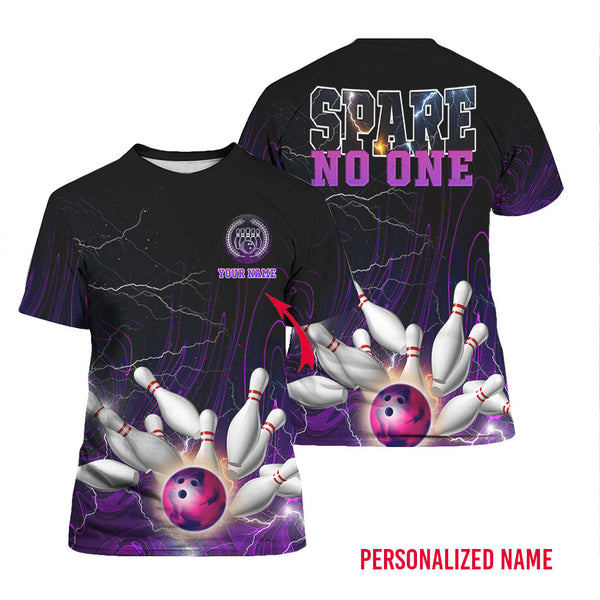 Spare No One Purple Bowling Purple Custom Name T Shirt For Men & Women