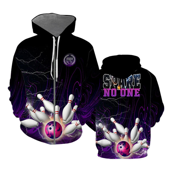 Spare No One Purple Bowling Purple Zip Up Hoodie For Men & Women