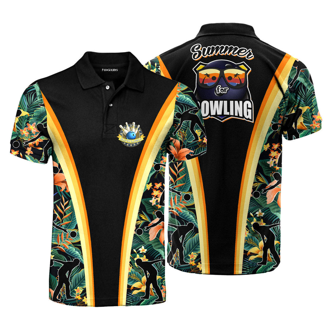 Summer Bowling Floral Flower Sport Polo Shirt For Men