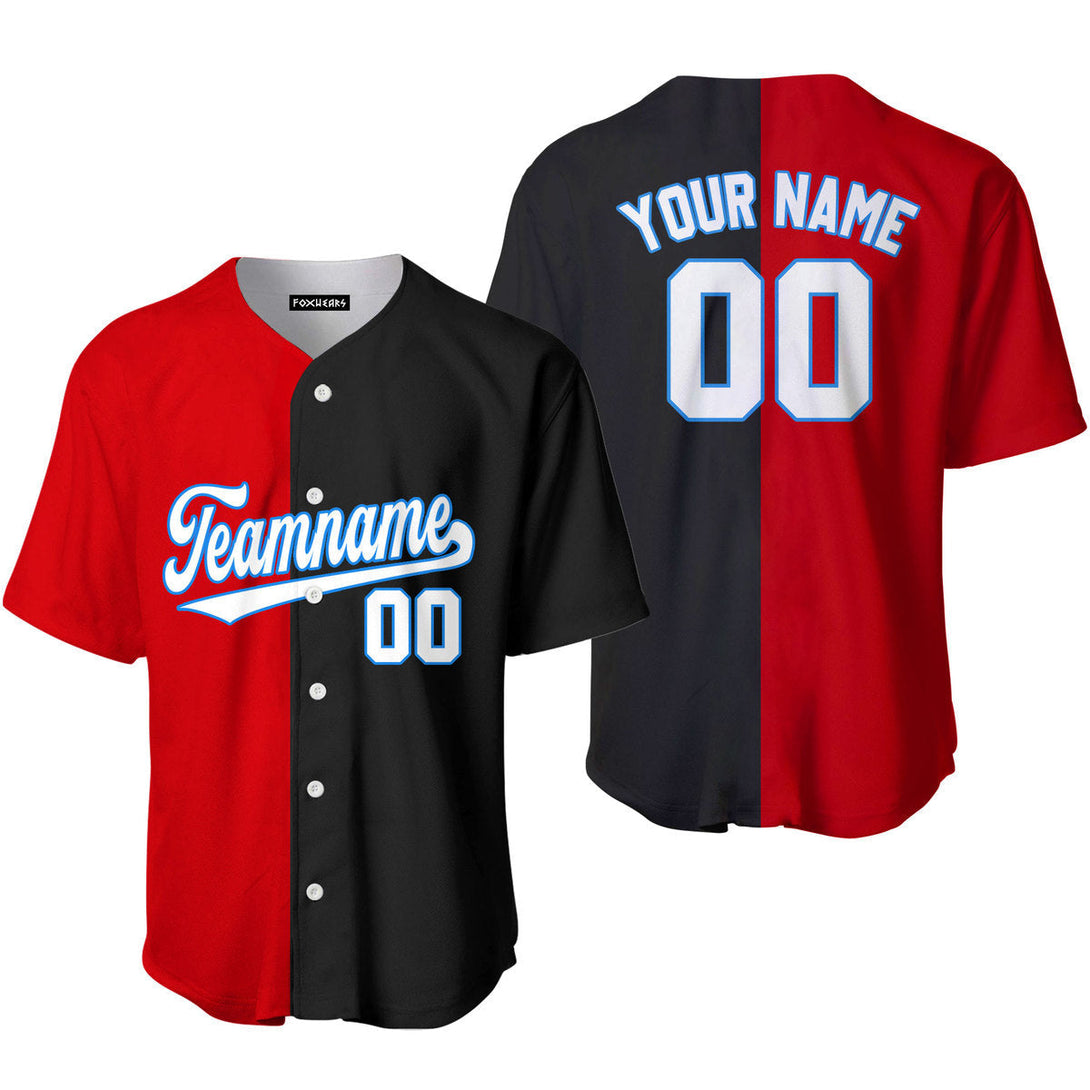 Custom Black Red White-Blue Split Fashion Baseball Jersey