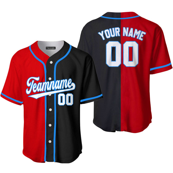 Custom Black Red White-Blue Split Fashion Baseball Jersey