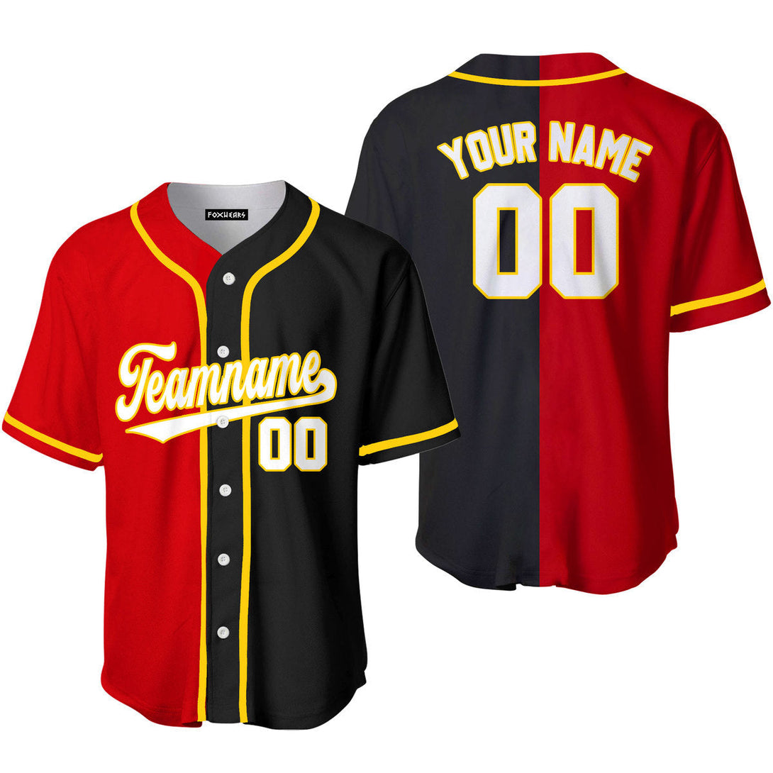 Custom Black Red White-Gold Split Fashion Baseball Jersey