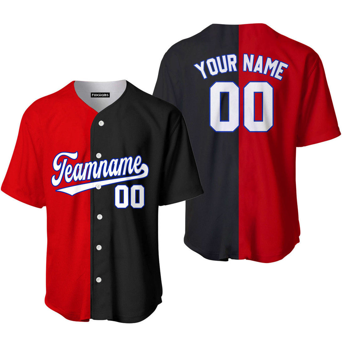 Custom Black Red White-Midnight Blue Split Fashion Baseball Jersey