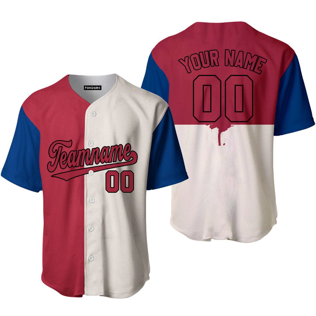 Take October Custom Cream Red Blue Split Fashion Baseball Jerseys For Men & Women