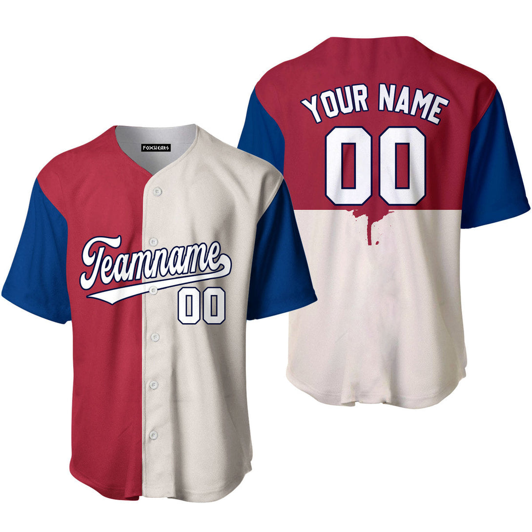 Take October Custom Cream Red Blue White Split Fashion Baseball Jerseys For Men & Women