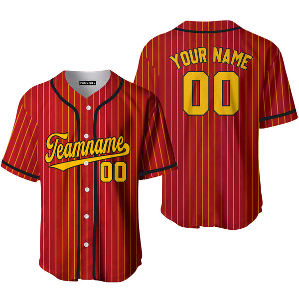 Take October Custom Red Gold Pinstripe Gold Black Custom Baseball Jerseys For Men & Women