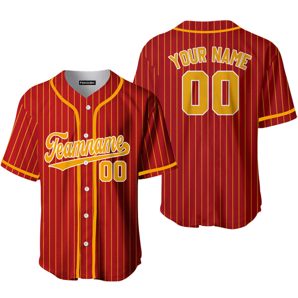 Take October Custom Red Gold Pinstripe Gold White Custom Baseball Jerseys For Men & Women