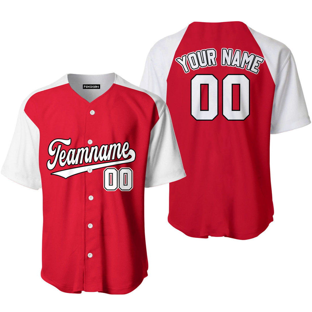 Custom Red White-Black White Raglan Sleeves Baseball Jersey